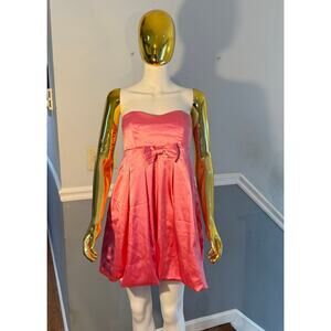 Vintage Y2K 90s Ruby Rox Strapless Bubble Dress M Made USA Hot Pink Satin Party